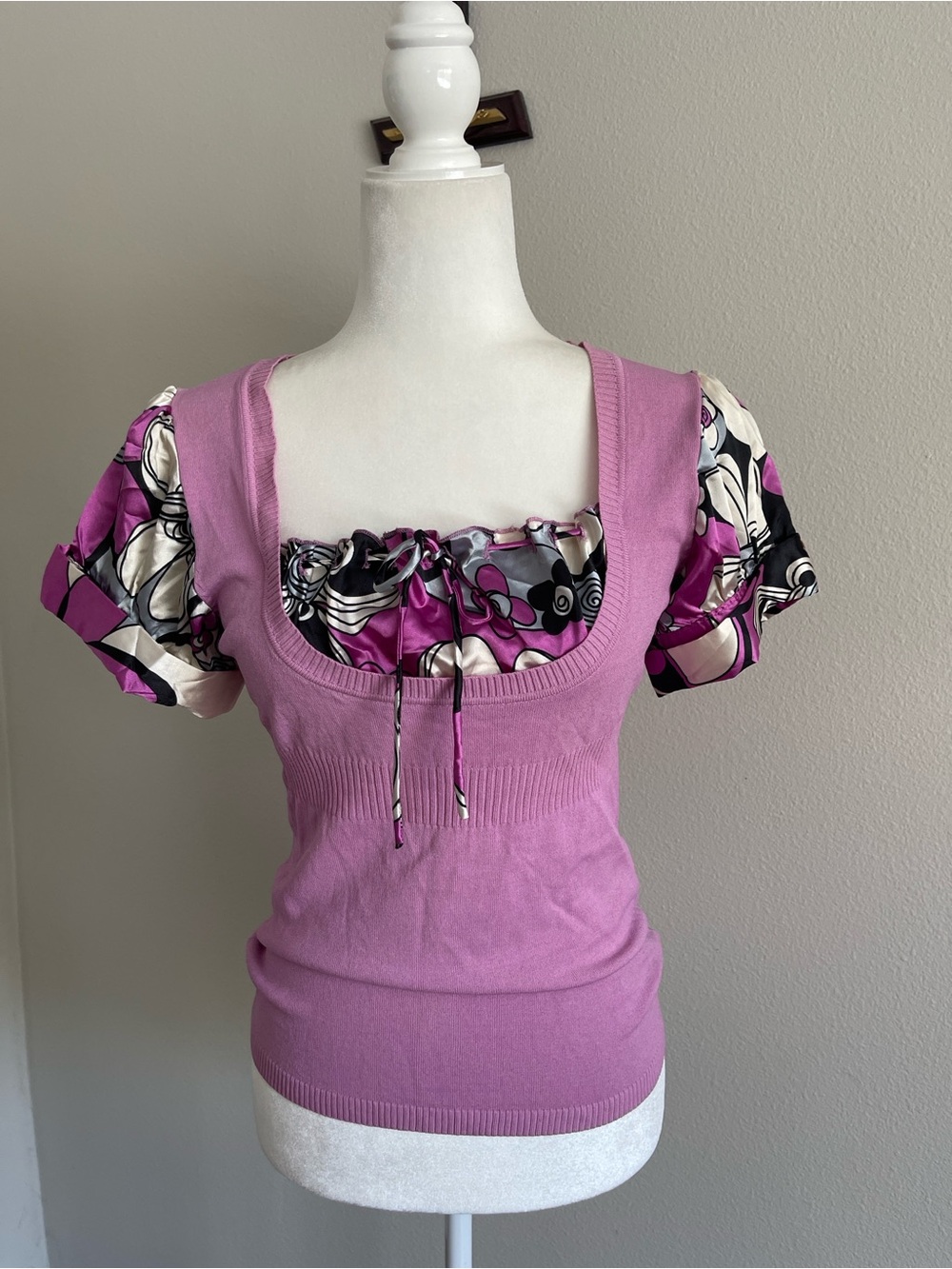 Peppe Peluso Lavender Pink Scoop-Neck Mixed Fabric Top